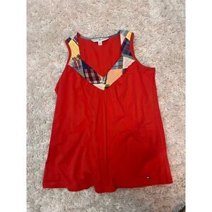 Tommy Hilfiger Orange Patchwork Tank Flowy Y2K Boho Grandmacore Cottagecore XL